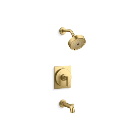 Kohler Rite-Temp Bath And Shower Trim Kit 1.75 GPM with Tub Spout Diverter, Vibrant Brushed Moderne Brass TS35917-4G-2MB
